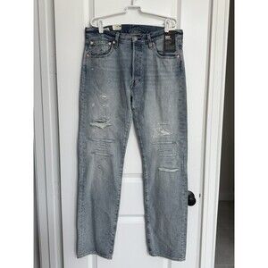 Levi's 501 Original Fit Men's Ripped Jeans Blue Button Fly 34X34‎ Straight NWT